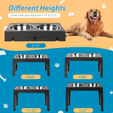 Large Dog Raised Double Bowl Feeding Station with Stainless Steel Bowls – 5 Height Settings, Foldable Legs, Black
