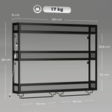 HOMCOM Wall-Mounted Wine Rack with LED Lights, Glass Holders and Open Shelf – Black Metal Rack for 36 Bottles