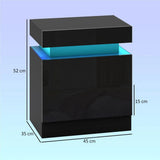 HOMCOM Set of 2 Bedside Tables with LED Light & 2 Drawers – High Gloss Nightstands for Bedroom, Black