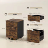 HOMCOM Two-Drawer Lockable Filing Cabinet on Wheels – Under Desk Office Storage, Black and Brown