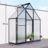 Outsunny 5.5 x 2ft Polycarbonate Walk-In Greenhouse with Push Door, Roof Vent & Rain Gutter – Quick Setup, Black