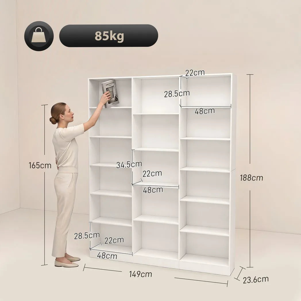 HOMCOM 17-Cube Tall Bookcase with Adjustable Shelves & Anti-Tipping Hardware – Open Storage Bookshelf, White