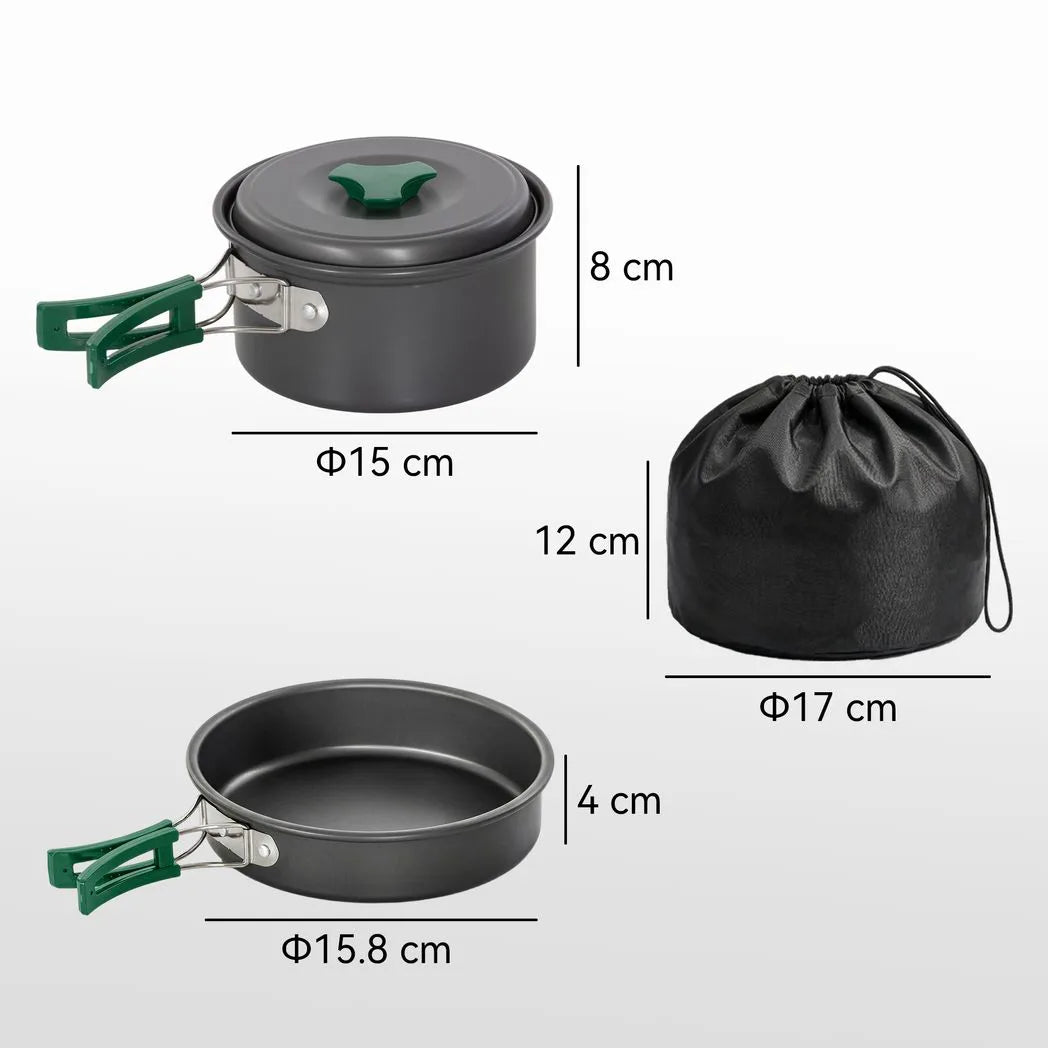 Outsunny 8-Piece Ultralight Camping Cookware Set with Anti-Scald Handles – Stackable Aluminium Kit for Two, Grey