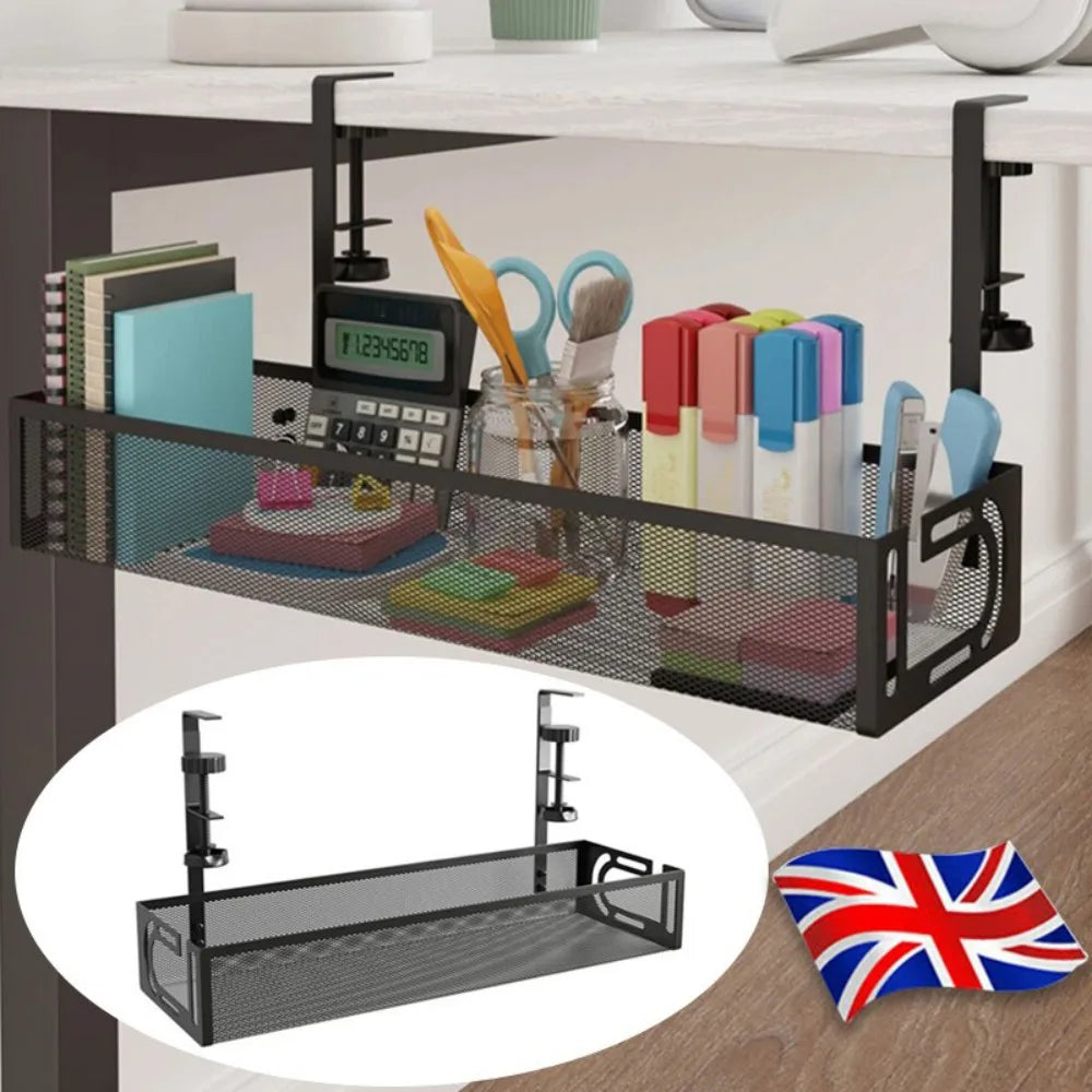 Under Desk Cable Management Tray, 39 x 12 x 7cm Iron Mesh Cord Holder – Office & Home Cable Organiser, Black