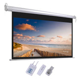 100 Inch Motorized Projector Screen with Remote Control, 16:9 Matte White – Wall & Ceiling Mount, UK 220V