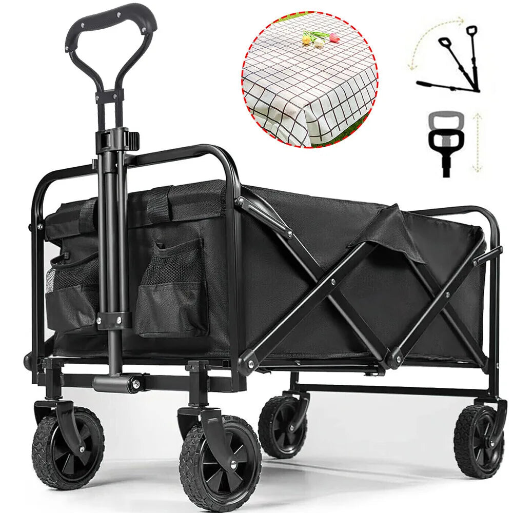 Heavy Duty Foldable Garden Trolley Cart Wagon with Telescopic Handle, 150kg – Beach, Camping and Festival Trolley