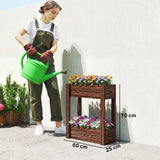 Outsunny 2-Tier Wooden Raised Planter – Elevated Garden Bed on Legs with Liner and Drainage Holes, 70cm