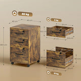 HOMCOM Three-Drawer Wood-Effect Filing Cabinet with Locks and Wheels – Under Desk Storage, Rustic Brown