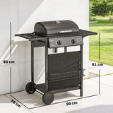Outsunny 2-Burner Gas BBQ Grill – 2 x 2.5kW Burners with Side Tables, Warming Rack, Thermometer and Grease Tray, Black