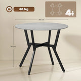 HOMCOM Round Dining Table for 4 with Metal Frame and Anti-Slip Foot Pads, 90cm – Space-Saving Kitchen Table, Grey