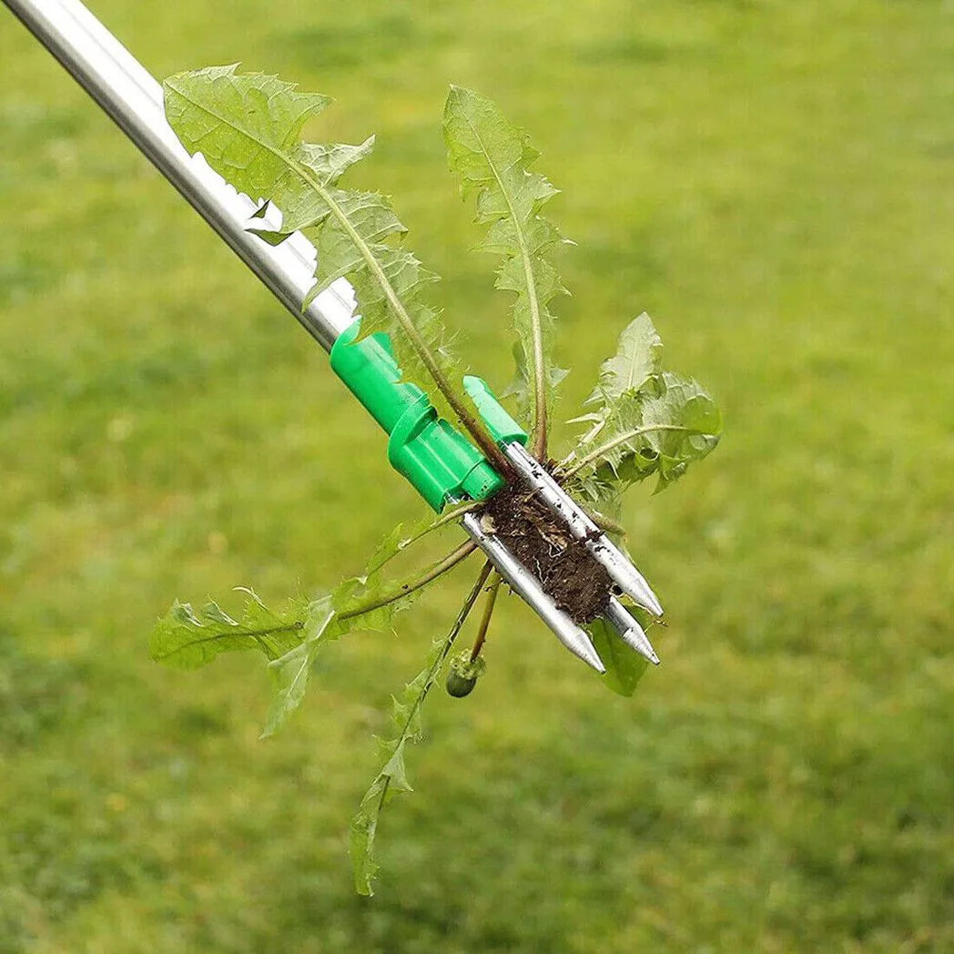 Standing Weed Puller Twister with Aluminium Handle – Garden Root Remover, No Bending, Silver & Green