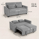 HOMCOM 2 Seater 4-in-1 Convertible Sofa Bed with Dual Pull-Out Beds and Side Pockets – Chenille, Grey