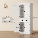 HOMCOM 183 cm Tall Kitchen Cupboard with Drawer, 4 Doors and Adjustable Shelves – Farmhouse White