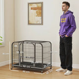 PawHut Heavy Duty Dog Crate, 93 x 58 x 76 cm – Triple Door Dog Cage with Wheels for Small to Medium Breeds