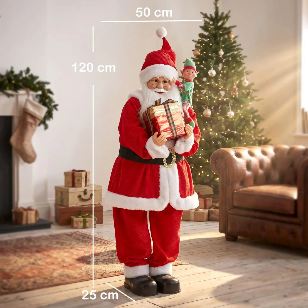 HOMCOM 4ft Singing Dancing Santa Claus with Elf and Gift Box – Animated Christmas Figure, Sound and Touch Activated