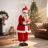 HOMCOM 4ft Singing Dancing Santa Claus with Elf and Gift Box – Animated Christmas Figure, Sound and Touch Activated