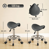 HOMCOM Salon Saddle Stool with Adjustable Height & Swivel Wheels – Massage, Spa & Beauty Chair, Grey