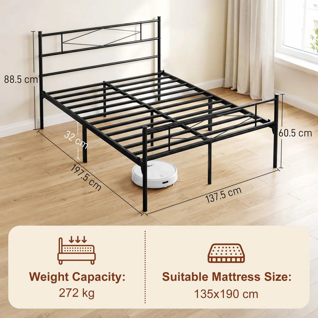 HOMCOM 4ft6 Double Metal Bed Frame with Diamond Headboard and Footboard – Platform Bed, Black