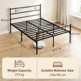 HOMCOM 4ft6 Double Metal Bed Frame with Diamond Headboard and Footboard – Platform Bed, Black