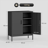 HOMCOM Metal Storage Cabinet with Lock and 2 Adjustable Shelves – Garage and Office Storage, Black