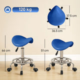 HOMCOM Salon Saddle Stool, Adjustable 51–66cm – Rolling Chair for Massage, Spa, Beauty and Hairdressing, Blue