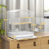 PawHut Large Metal Bird Cage with Perches, Food Bowls & Swing – For Budgies, Finches & Parakeets, White