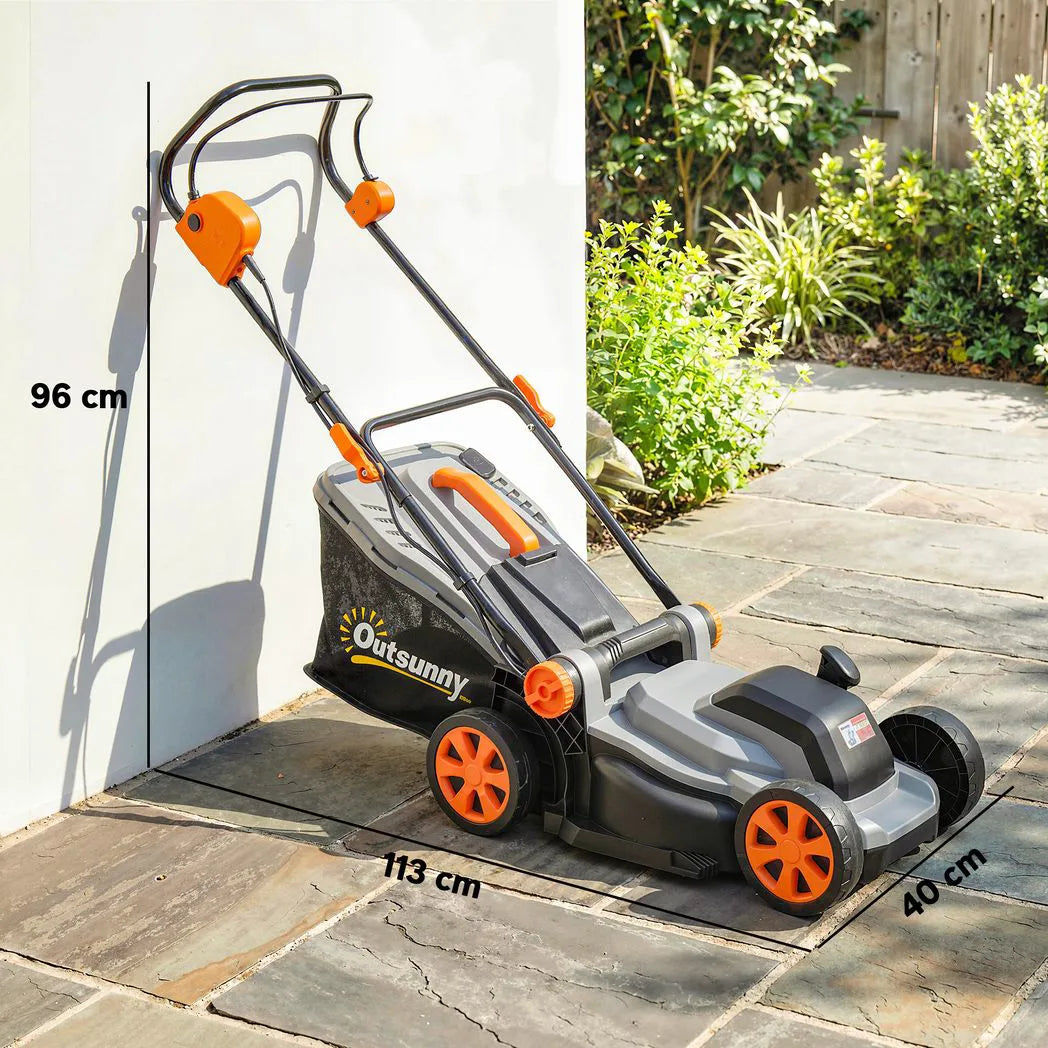 Outsunny 18V Cordless Lawnmower with 2 x 4Ah Batteries, 34cm Cutting Width, 35L Grass Bag & Mulching