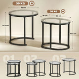 HOMCOM Nest of 2 Coffee Tables with Steel Frame and Tempered Glass Tops – Round and Oblong Side Tables, Black