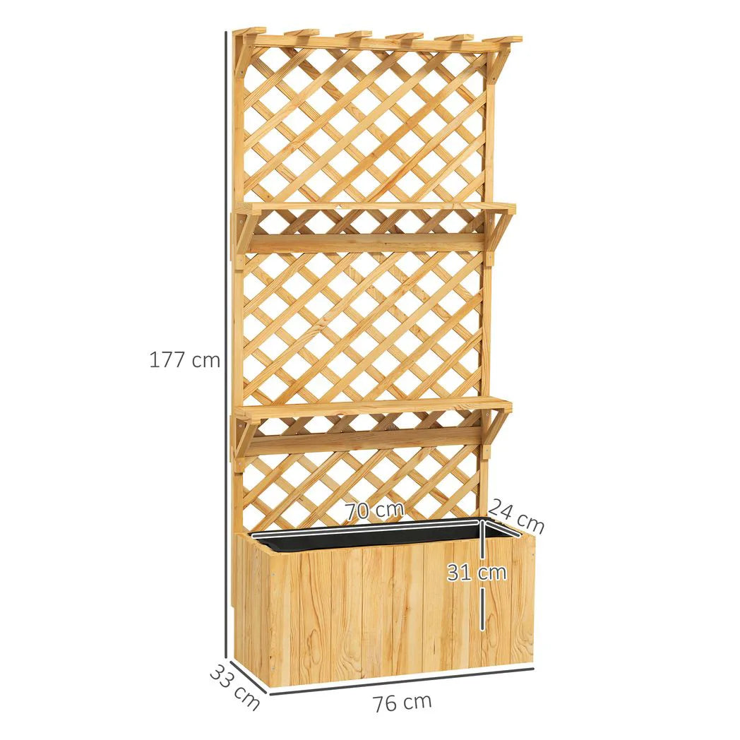 Outsunny 52L Wooden Planter, with Trellis and Shelves – Natural Finish