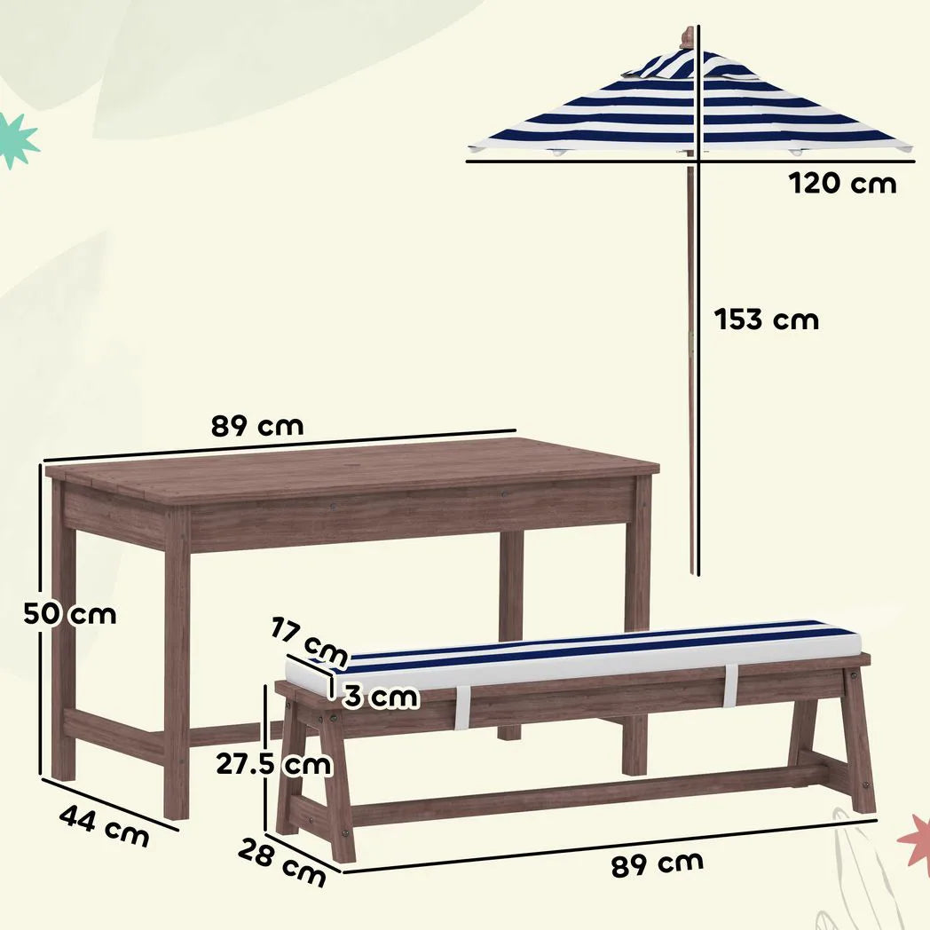 AIYAPLAY Kids Wooden Picnic Table and Bench Set with Cushions and Removable Umbrella – Outdoor Patio Garden Furniture, Navy Blue