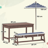 AIYAPLAY Kids Wooden Picnic Table and Bench Set with Cushions and Removable Umbrella – Outdoor Patio Garden Furniture, Navy Blue