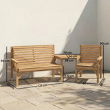 Outsunny 3-Piece Wooden Garden Furniture Set – Armchair, 2-Seater Bench and Detachable Table, Natural Wood