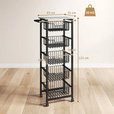 HOMCOM Five Basket Mobile Kitchen Island with Brakes – Storage Trolley, Marble-Effect Top, Grey and Black