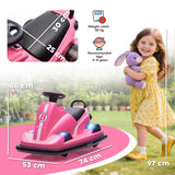 AIYAPLAY Kids Electric Bumper Car with 360° Spin, LED Lights and Music – Ride On Waltzer for Ages 3-8, Pink