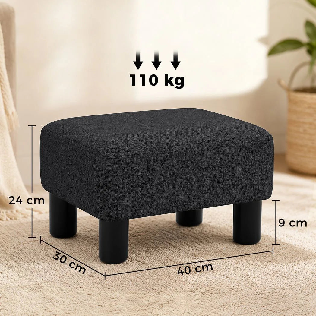 HOMCOM Linen Fabric Footstool Ottoman Cube with 4 Plastic Legs – Padded Bedroom Stool, Black