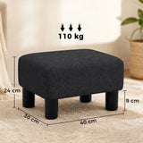HOMCOM Linen Fabric Footstool Ottoman Cube with 4 Plastic Legs – Padded Bedroom Stool, Black