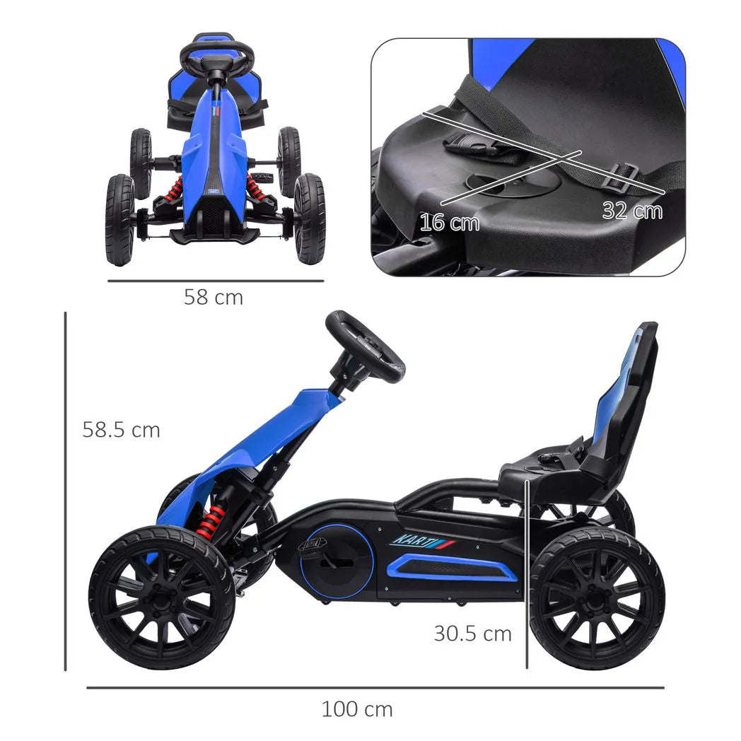 HOMCOM Kids Pedal Go Kart with Adjustable Seat, EVA Wheels and Handbrake – Ride On for Ages 3-8, Blue