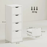 HOMCOM 4-Drawer Narrow Bathroom Cabinet, Freestanding Storage Unit with Groove Handles for Small Spaces, White
