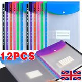 Expandable A4 Document Wallets with Snap Buttons and 11-Hole Punched Pockets – Pack of 12, Assorted Colours