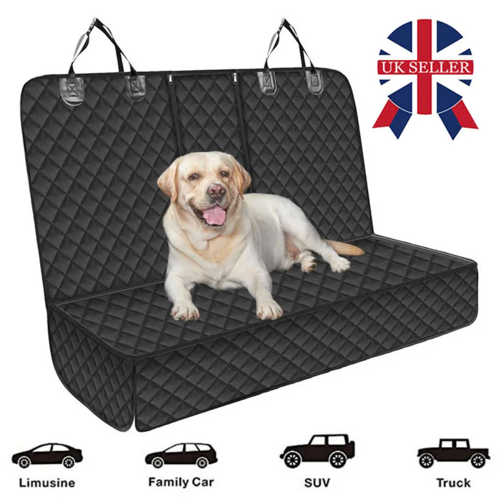 Waterproof Rear Dog Car Seat Cover with Zipped Armrest Access – Back Seat Protector for Cars, Black