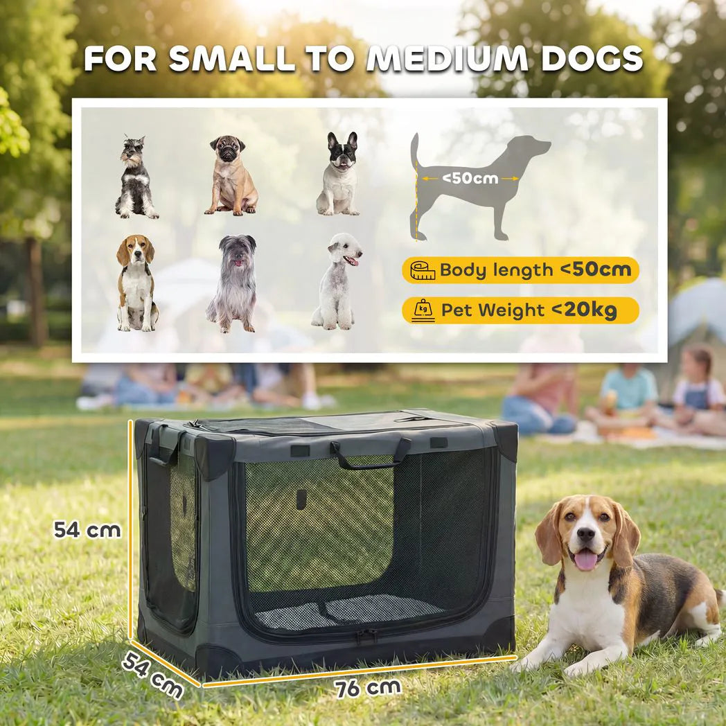 PawHut Foldable Soft Dog Crate with Removable Pad and Mesh Windows, 76 x 54 x 54 cm – Pet Travel Carrier, Army Green