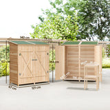 Outsunny Fir Wood Garden Shed with Asphalt Roof, Lockable Door and Removable Table – 140 x 75cm, Natural