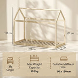 HOMCOM Single House-Shaped Pine Bed Frame for 90 x 190 cm Mattress – Scandinavian Style, Natural