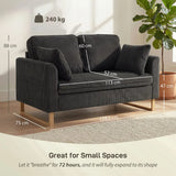 HOMCOM 2 Seater Sofa, 140 cm Corduroy Loveseat with Pocket Spring Cushions, Metal Legs & 2 Pillows – Dark Grey