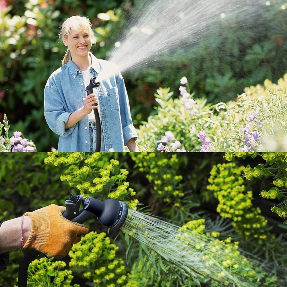 Heavy Duty Expandable Garden Hose, 100ft with 8-Pattern Spray Gun – Triple-Layer Latex, Kink-Free Kit
