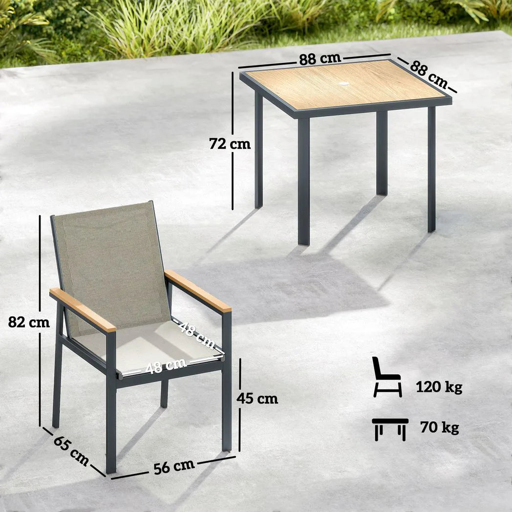 Outsunny 5 Piece Garden Dining Set with Tempered Glass Table and 4 Armchairs, Khaki