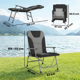 Outsunny Reclining Camping Chair with Padded Seat, Wide Armrests & Adjustable Legs – Folding Fishing Chair, Black