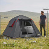 Outsunny 2-Person Camping Tent with 3000mm Waterproof Rating, 2 Doors & Mesh Windows – Dark Grey and Red