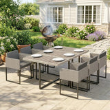 Outsunny 7 Piece Rattan Garden Dining Set with Wood-Plastic Table, 6 Stackable Chairs – Light Grey