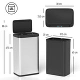 HOMCOM 45L Stainless Steel Sensor Bin with Soft-Close Lid and Removable Inner Bucket – Touchless Kitchen Bin